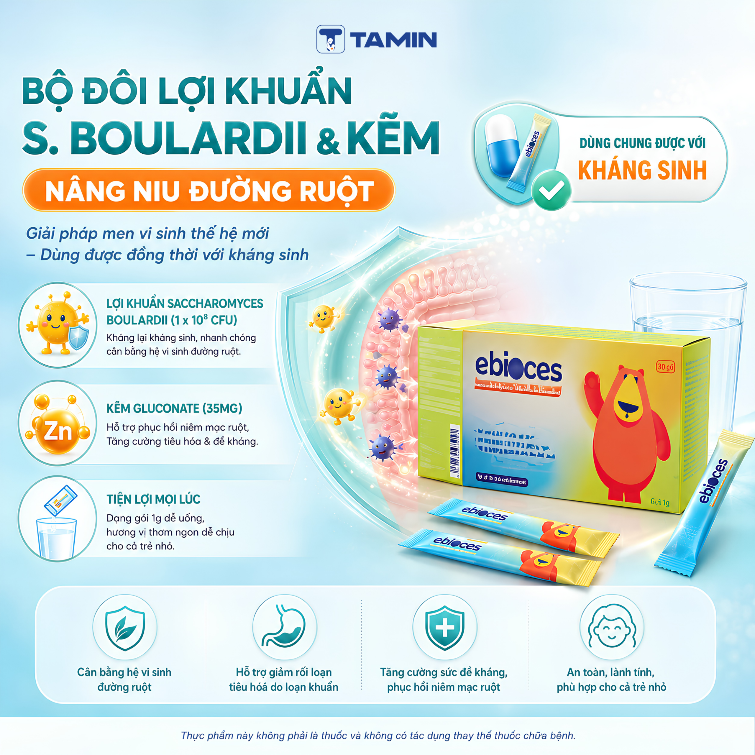 Ebioces – Men vi sinh bổ sung Kẽm, hỗ trợ giảm rối loạn tiêu hóa Ebioces – Men vi sinh bổ sung Kẽm, hỗ trợ giảm rối loạn tiêu hóa