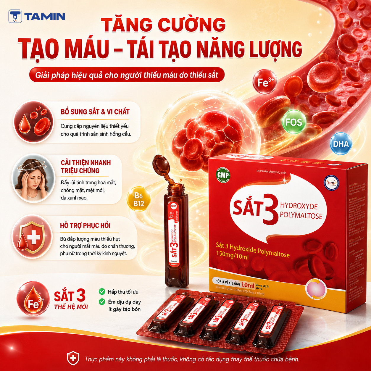 Sắt 3 Hydroxyde Polymaltose chứa Sắt III Hydroxyde Polymaltose kết hợp cùng DHA, Vitamin B6, Vitamin B12 và Kẽm, giúp bổ sung sắt, hỗ trợ tăng cường tạo máu cho trẻ em, phụ nữ mang thai và người thiếu máu. Dạng dung dịch tiện dùng, hấp thu tốt, vị ngọt không tanh. Sắt 3 Hydroxyde Polymaltose chứa Sắt III Hydroxyde Polymaltose kết hợp cùng DHA, Vitamin B6, Vitamin B12 và Kẽm, giúp bổ sung sắt, hỗ trợ tăng cường tạo máu cho trẻ em, phụ nữ mang thai và người thiếu máu. Dạng dung dịch tiện dùng, hấp thu tốt, vị ngọt không tanh.