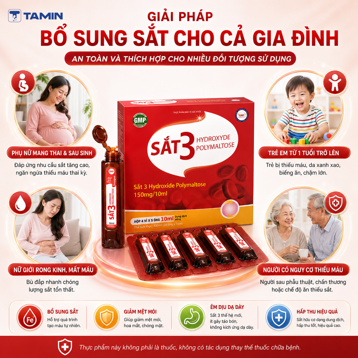Sắt 3 Hydroxyde Polymaltose chứa Sắt III Hydroxyde Polymaltose kết hợp cùng DHA, Vitamin B6, Vitamin B12 và Kẽm, giúp bổ sung sắt, hỗ trợ tăng cường tạo máu cho trẻ em, phụ nữ mang thai và người thiếu máu. Dạng dung dịch tiện dùng, hấp thu tốt, vị ngọt không tanh. Sắt 3 Hydroxyde Polymaltose chứa Sắt III Hydroxyde Polymaltose kết hợp cùng DHA, Vitamin B6, Vitamin B12 và Kẽm, giúp bổ sung sắt, hỗ trợ tăng cường tạo máu cho trẻ em, phụ nữ mang thai và người thiếu máu. Dạng dung dịch tiện dùng, hấp thu tốt, vị ngọt không tanh.