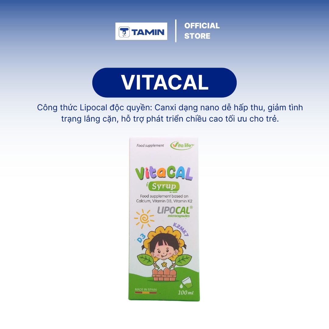 Vitacal – Siro Canxi sinh học kết hợp D3 và K2, hỗ trợ trẻ phát triển xương Vitacal – Siro Canxi sinh học kết hợp D3 và K2, hỗ trợ trẻ phát triển xương