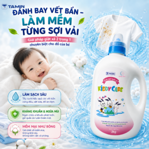 Nước giặt quần áo Kiddy Care là giải pháp giặt giũ chuyên biệt, kết hợp công nghệ làm sạch sâu và thành phần Prebiotic độc đáo, giúp loại bỏ hiệu quả các vết bẩn cứng đầu trên quần áo trẻ em, đồng thời bảo vệ làn da non nớt của bé khỏi kích ứng và vi khuẩn có hại.