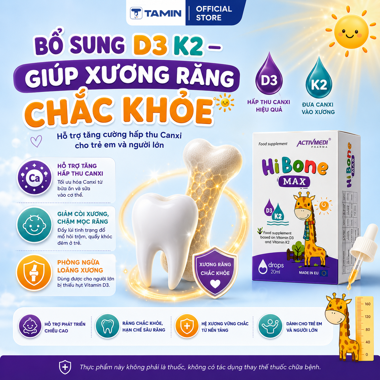Hi Bone Max – Vitamin D3 K2 nhỏ giọt, hỗ trợ hấp thu Canxi Hi Bone Max – Vitamin D3 K2 nhỏ giọt, hỗ trợ hấp thu Canxi