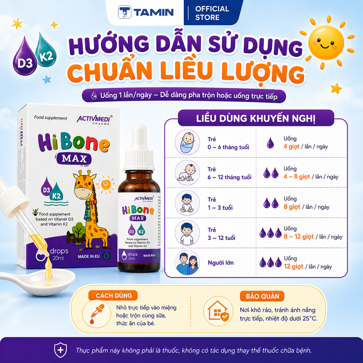Hi Bone Max – Vitamin D3 K2 nhỏ giọt, hỗ trợ hấp thu Canxi Hi Bone Max – Vitamin D3 K2 nhỏ giọt, hỗ trợ hấp thu Canxi