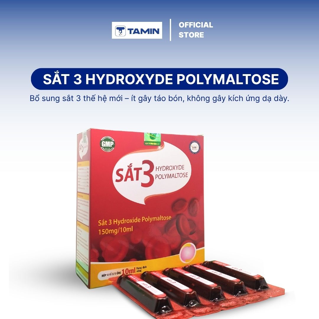 Sắt 3 Hydroxyde Polymaltose chứa Sắt III Hydroxyde Polymaltose kết hợp cùng DHA, Vitamin B6, Vitamin B12 và Kẽm, giúp bổ sung sắt, hỗ trợ tăng cường tạo máu cho trẻ em, phụ nữ mang thai và người thiếu máu. Dạng dung dịch tiện dùng, hấp thu tốt, vị ngọt không tanh. Sắt 3 Hydroxyde Polymaltose chứa Sắt III Hydroxyde Polymaltose kết hợp cùng DHA, Vitamin B6, Vitamin B12 và Kẽm, giúp bổ sung sắt, hỗ trợ tăng cường tạo máu cho trẻ em, phụ nữ mang thai và người thiếu máu. Dạng dung dịch tiện dùng, hấp thu tốt, vị ngọt không tanh.