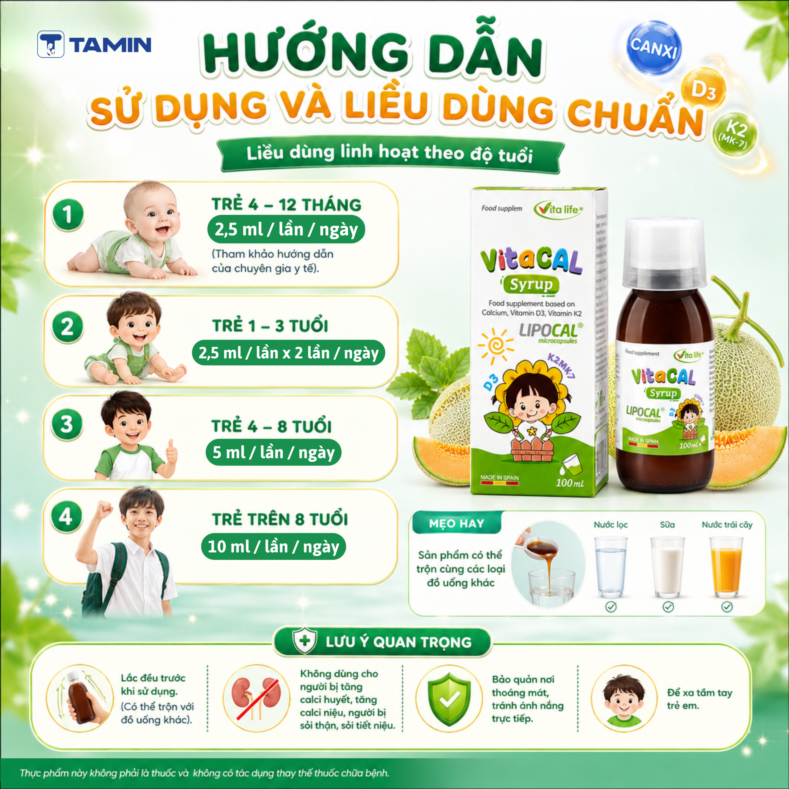 Vitacal – Siro Canxi sinh học kết hợp D3 và K2, hỗ trợ trẻ phát triển xương Vitacal – Siro Canxi sinh học kết hợp D3 và K2, hỗ trợ trẻ phát triển xương