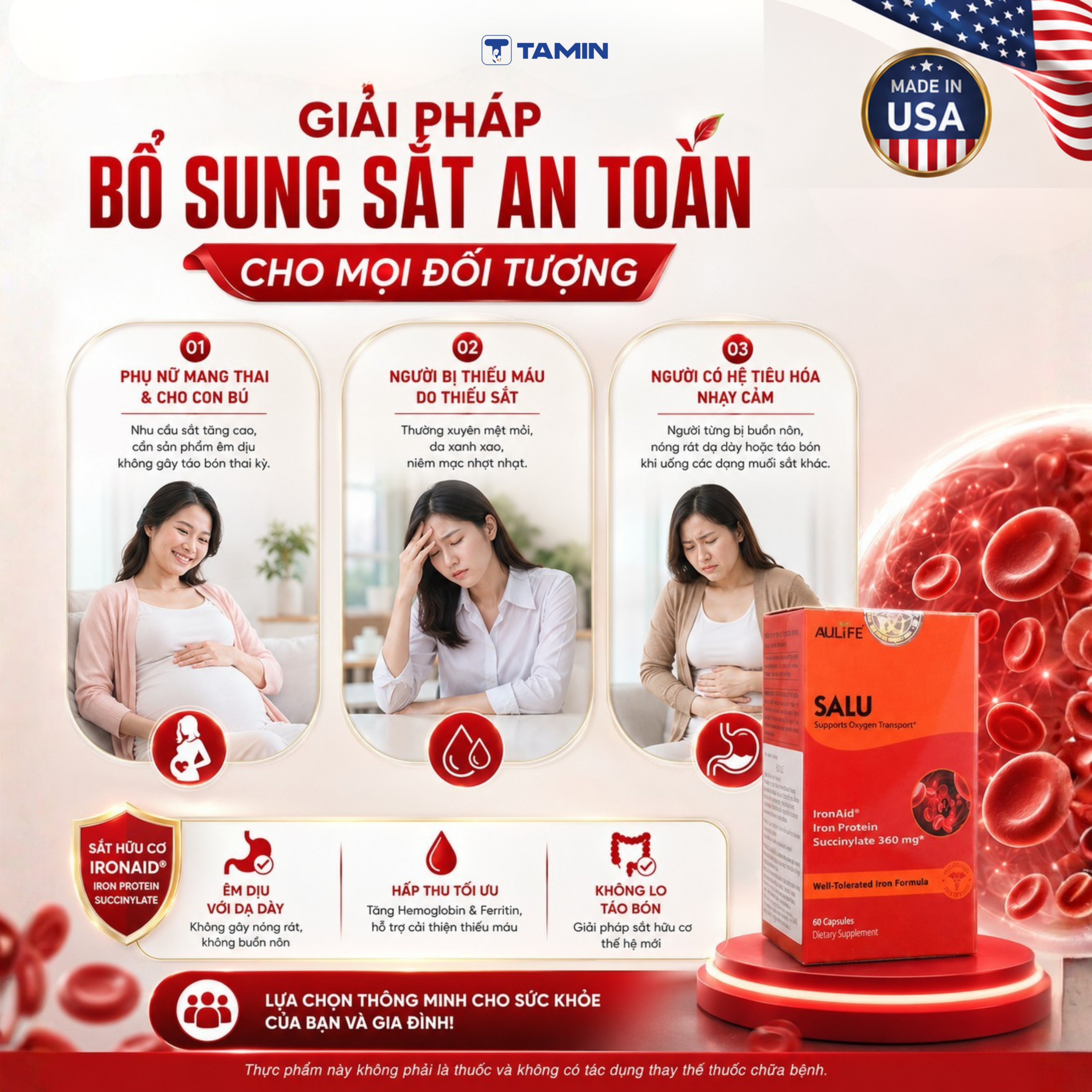 SALU – Viên sắt hữu cơ, hỗ trợ bổ máu, không gây táo bón SALU – Viên sắt hữu cơ, hỗ trợ bổ máu, không gây táo bón