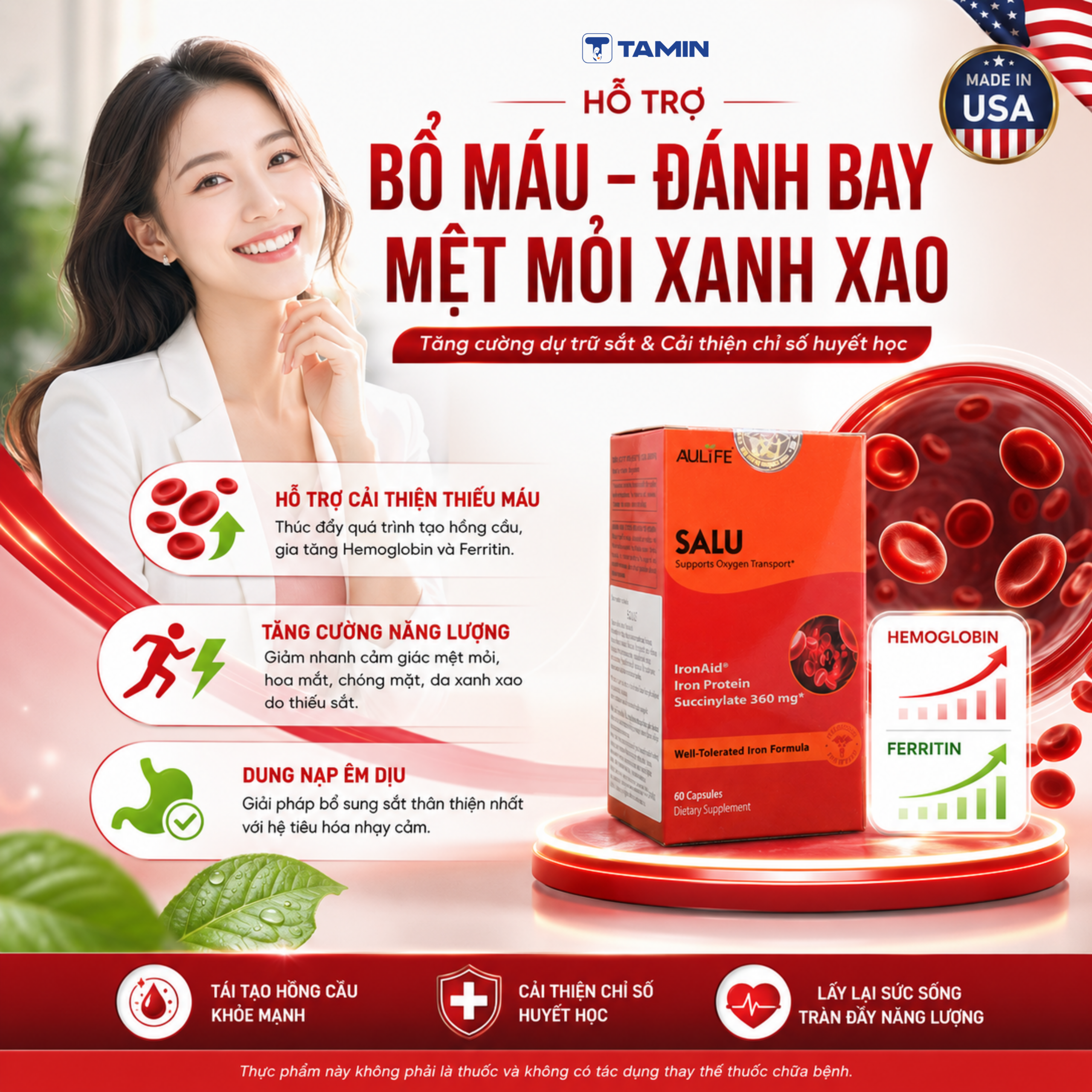 SALU – Viên sắt hữu cơ, hỗ trợ bổ máu, không gây táo bón SALU – Viên sắt hữu cơ, hỗ trợ bổ máu, không gây táo bón